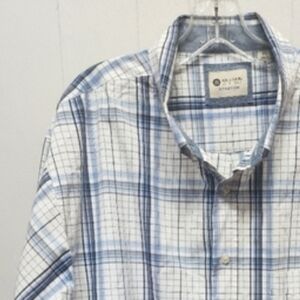Haggar Clothing Shirt XXL Stretch Button Front Long‎ Sleeve Blue White B512